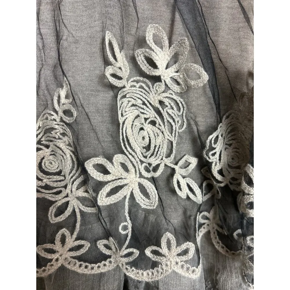 Feratteli Womens Medium Brown Boho Embroidered Lace Cotton Tunic Top - Picture 4 of 5